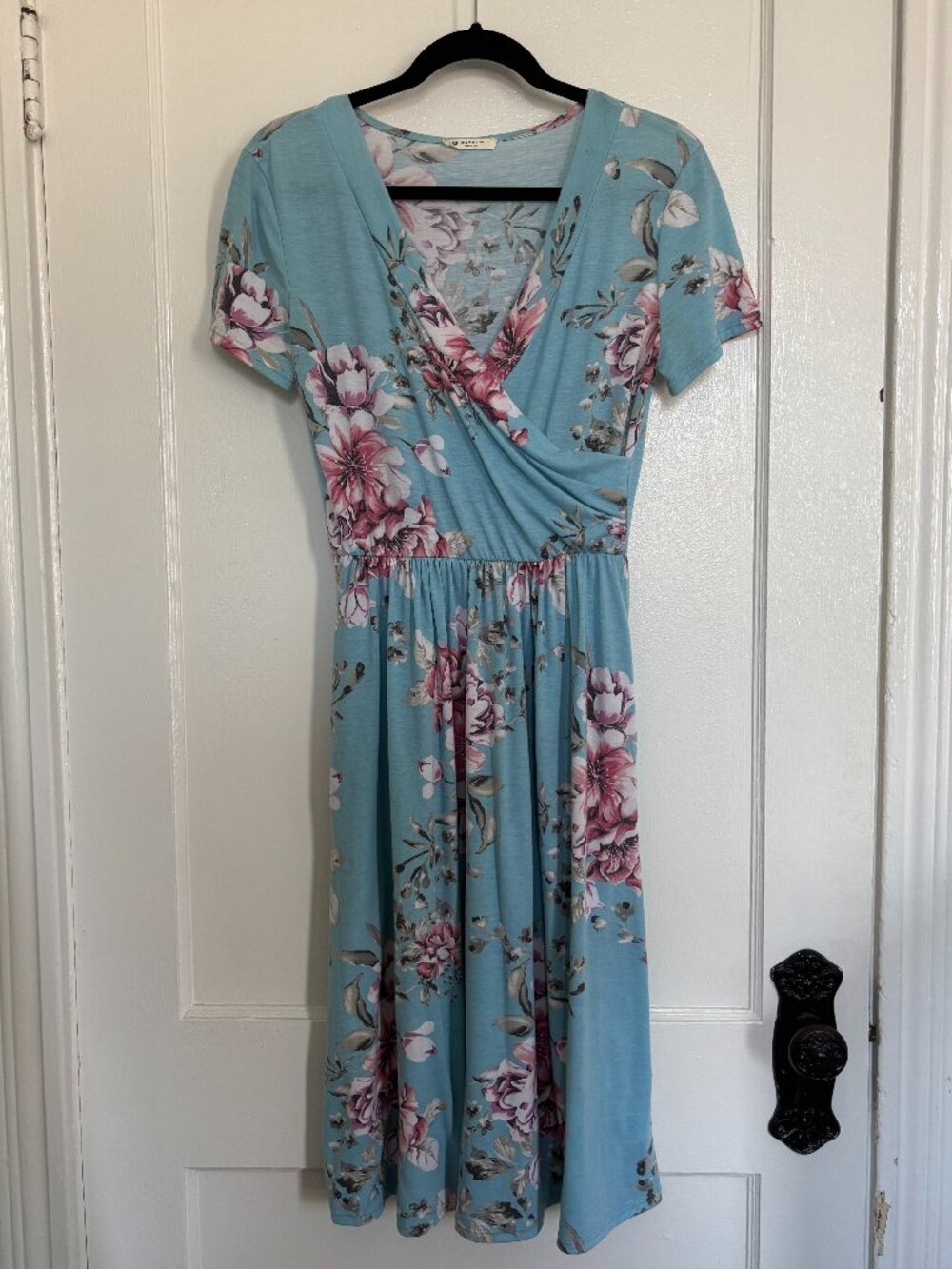 Knit floral faux wrap midi dress